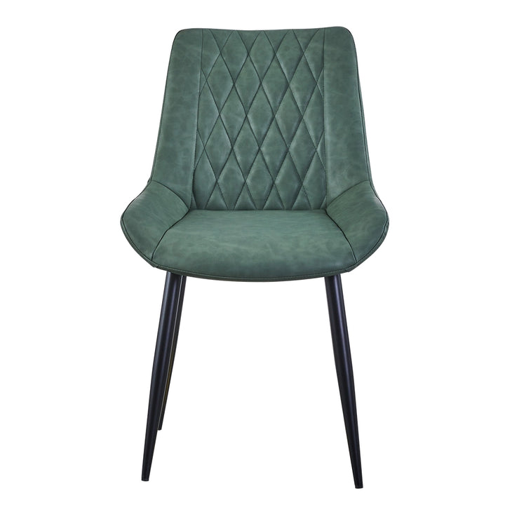 Carl Dining Chair - displaying the front side of a single green chair, in a white background.