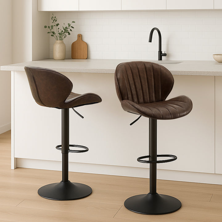 Caryol Swivel Bar Stool [Set of 2] [Height Adjustable] [PU Leather]