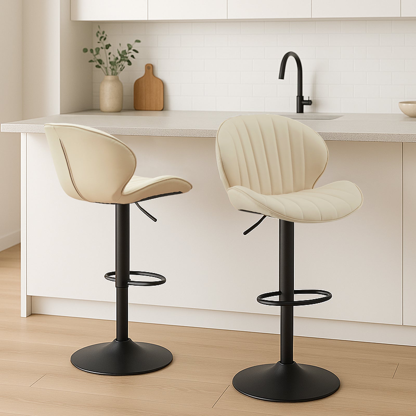 Caryol Swivel Bar Stool [Set of 2] [Height Adjustable] [PU Leather] - Clipop Furniture