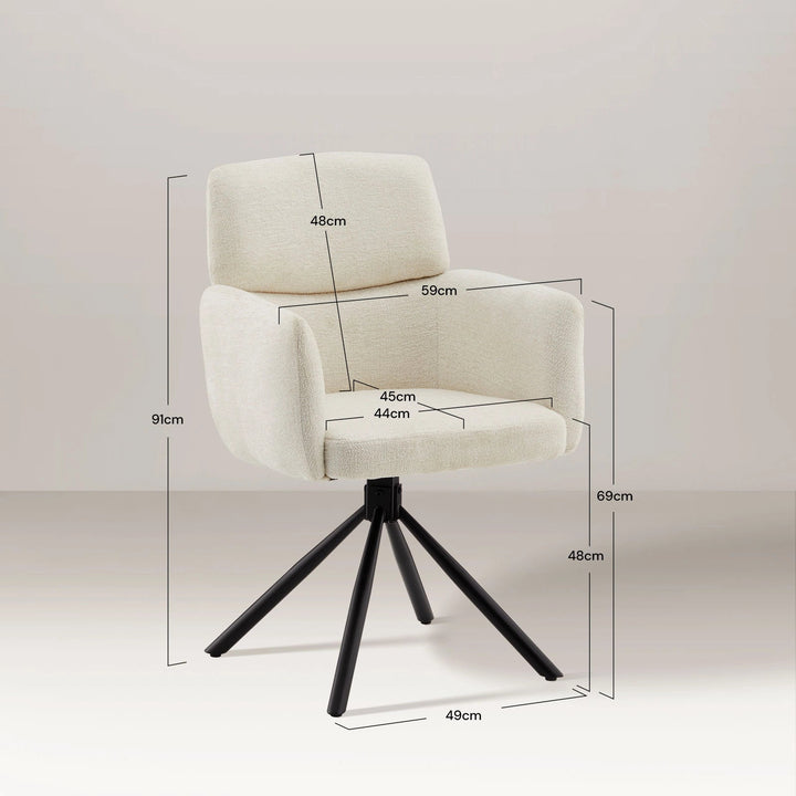 Castoro Swivel Dining Chair Cream White  Dimensions