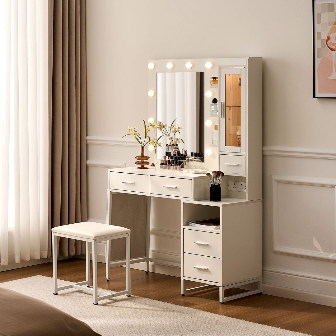 Dressing Table|White Vanity Table with Mirror,RGB Lights&Charging Station – CLIPOP furniture Dressing Table|White Vanity Table with Mirror,RGB Lights&Charging Station – CLIPOP furniture