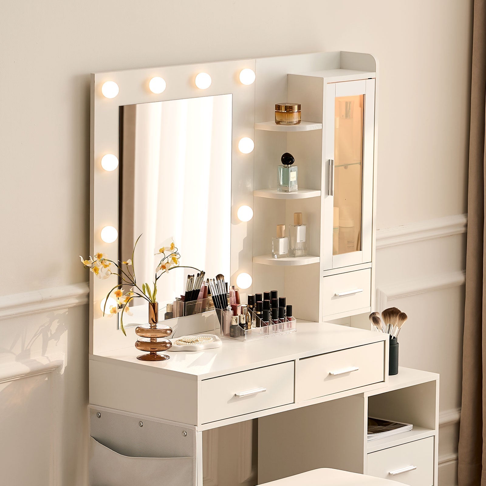 ドレッサー・鏡台 KARE Dressing Table Vanity 102x47cm Dressing Table|White Vanity Table with Mirror,RGB Lights&Charging