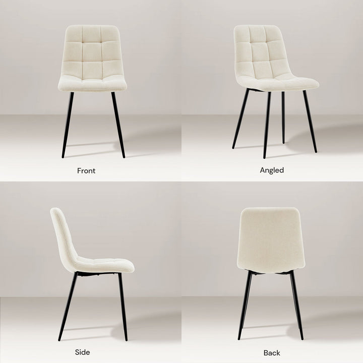 Cream Christie Fabric Dining Chair shown from all angles in natural ligh.