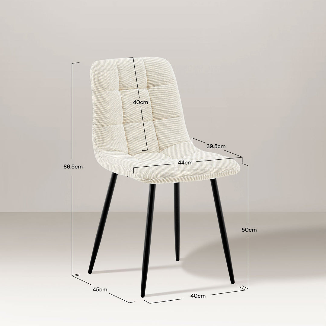 Dimensions of the cream Christie Fabric Dining Chair.