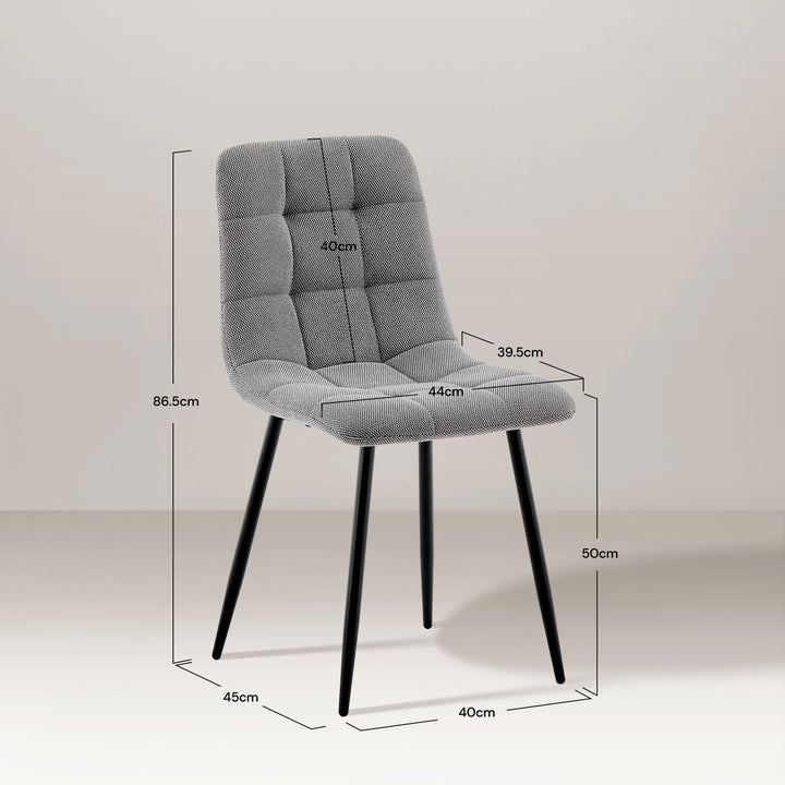 Dimensions of the grey Christie Fabric Dining Chair, designed for comfort and style in everyday dining settings