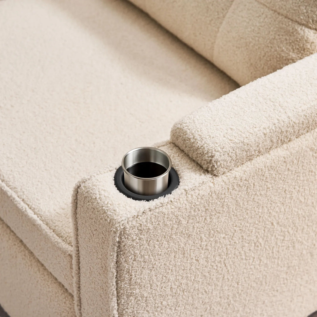 Clarkson Sofa Bed with cup holder and a cup of tea inside