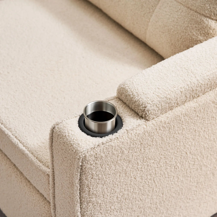Clarkson Sofa Bed with cup holder and a cup of tea inside