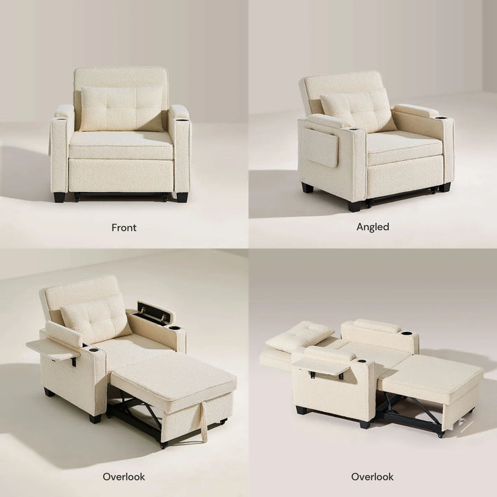 Clarkson Convertible Sofa Bed shown from front, back, and side angles
