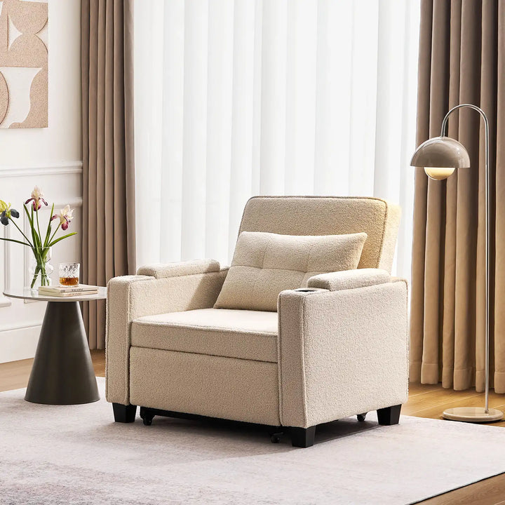 Clarkson 1-Seater Boucle Armchair in bright living room by the window