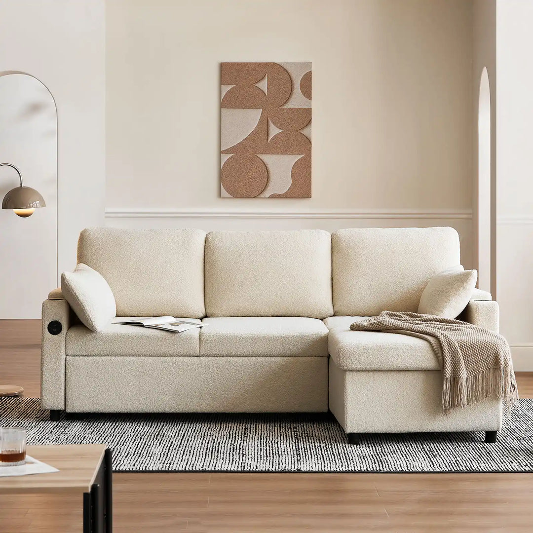 Clarkson 3-Seater Sofa Bed in a cosy living room with throw blanket and magazine, stylish and comfortable design