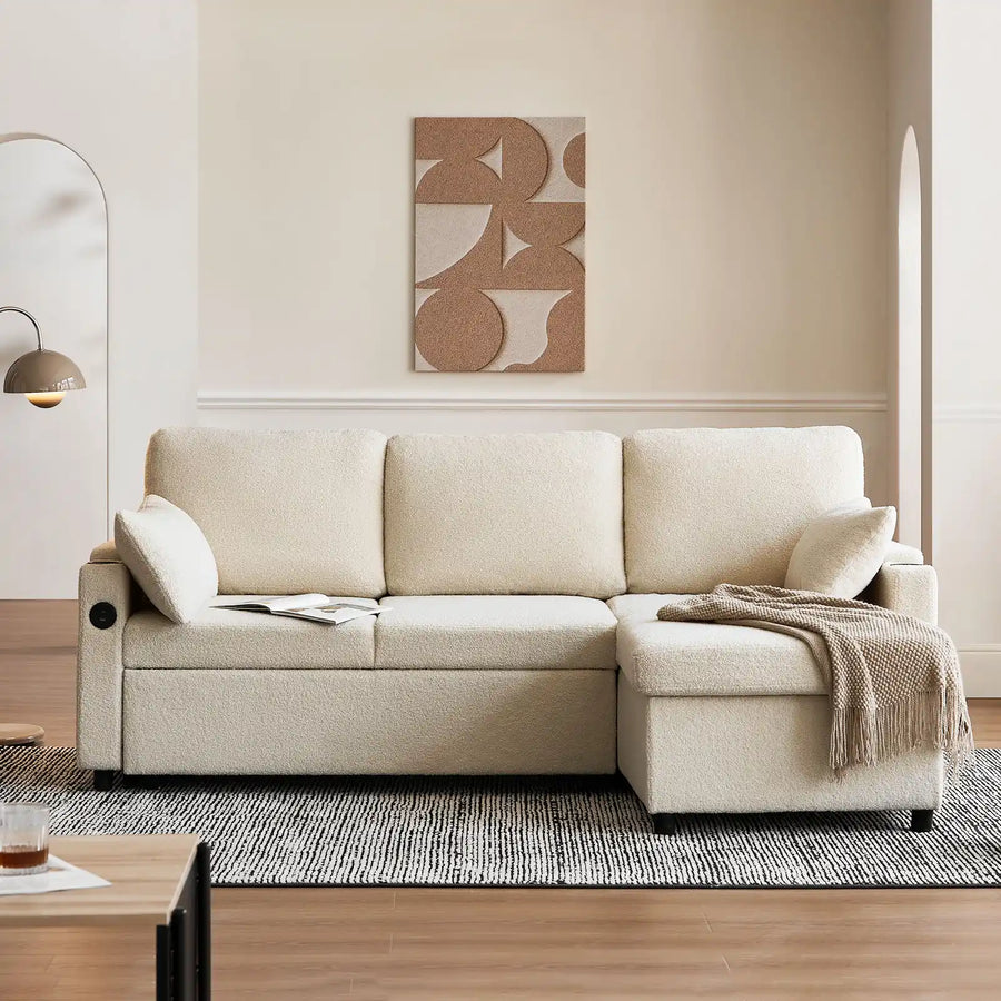 Clarkson 3-Seater Sofa Bed in a cosy living room with throw blanket and magazine, stylish and comfortable design