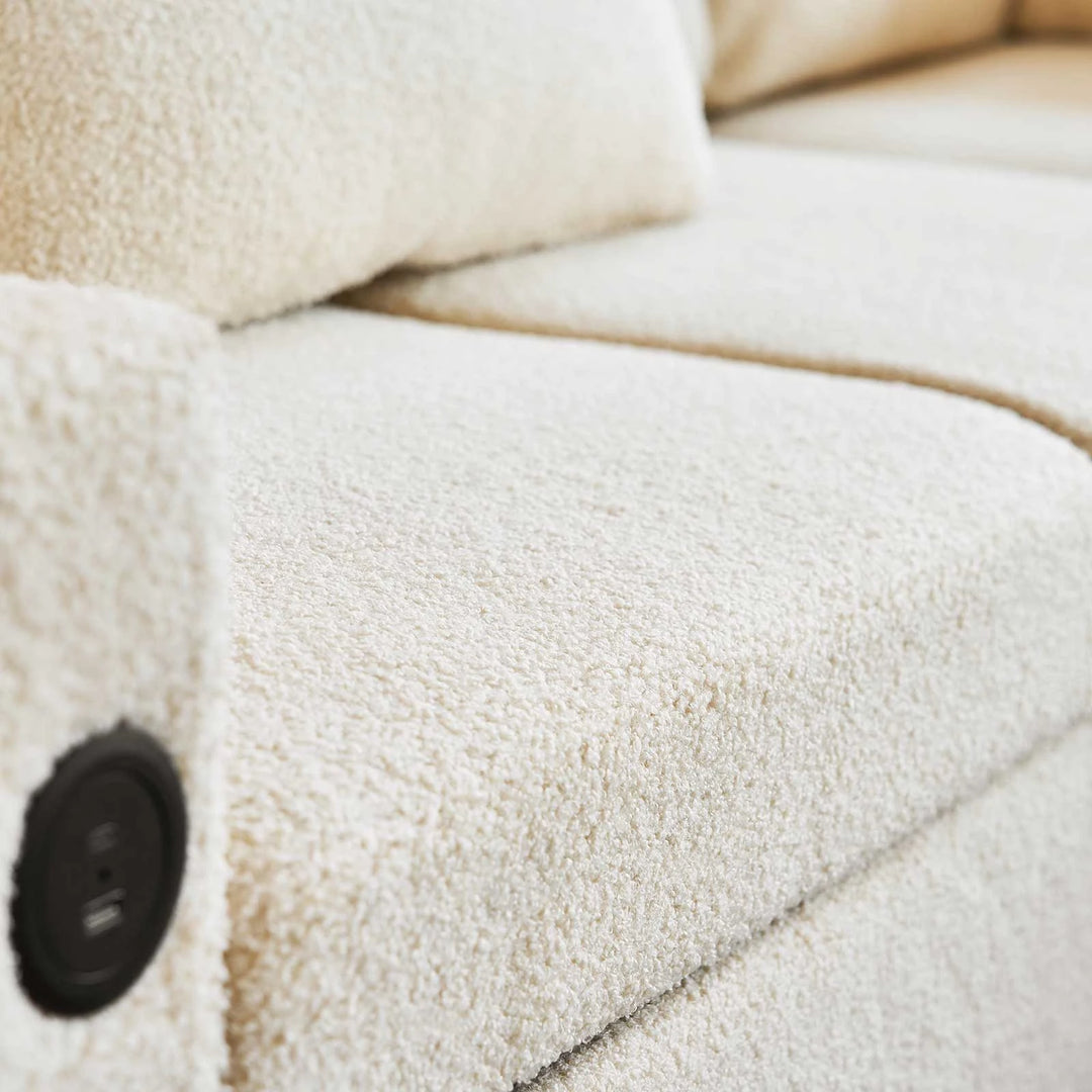 Close-up of Clarkson Sofa Bed boucle fabric, soft, tactile, and premium upholstery texture