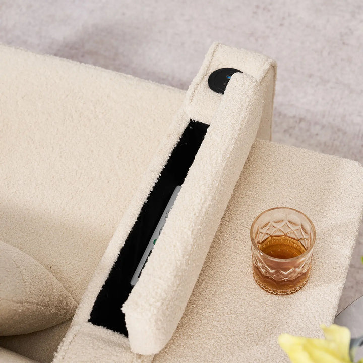Clarkson Convertible Sleeper Chair with foldable armrest table and hidden storage compartment