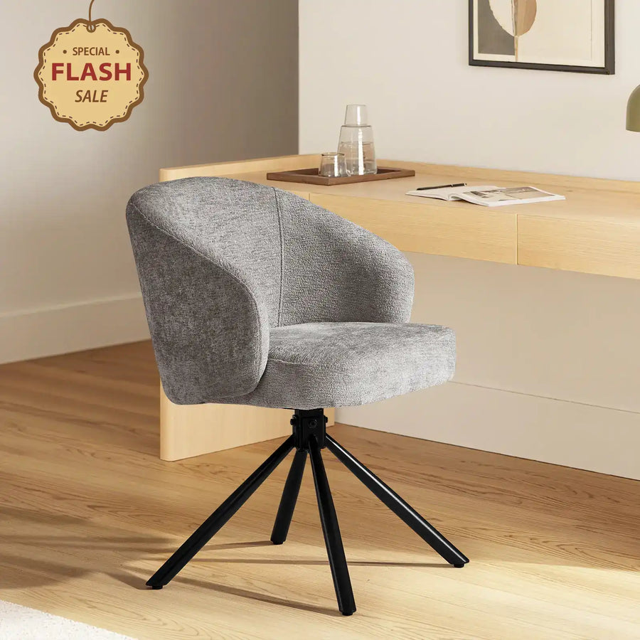 Cleo Grey Swivel Desk Chair with Black Metal Legs