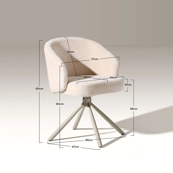 Cleo cream Swivel Chair with displayed dimensions
