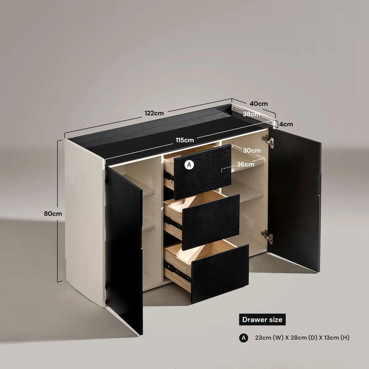 Dimension diagram of The Dakota Large Dining Sideboard showing size measurements