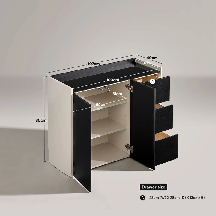 Dimension diagram of The Dakota Medium Dining Sideboard showing size measurements