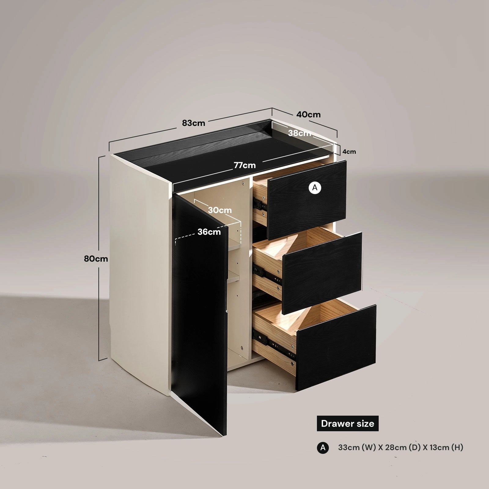 Dimension diagram of The Dakota Small Dining Sideboard showing size measurements