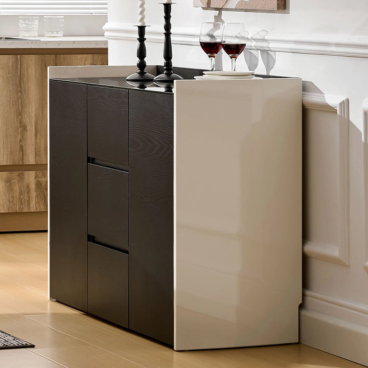 Side view of The Dakota Large Dining Sideboard highlighting the glossy panel finish