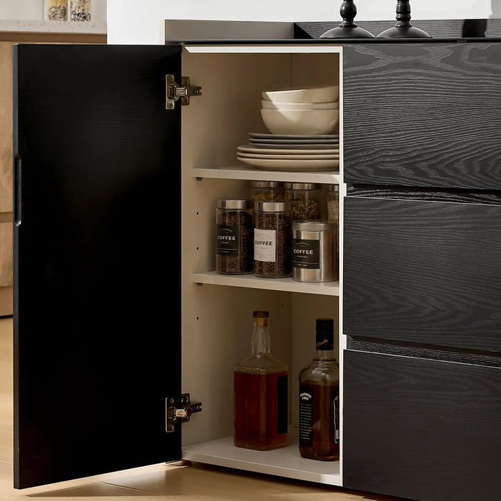 The Dakota Small Dining Sideboard has doors that open to reveal shelves for storing tableware