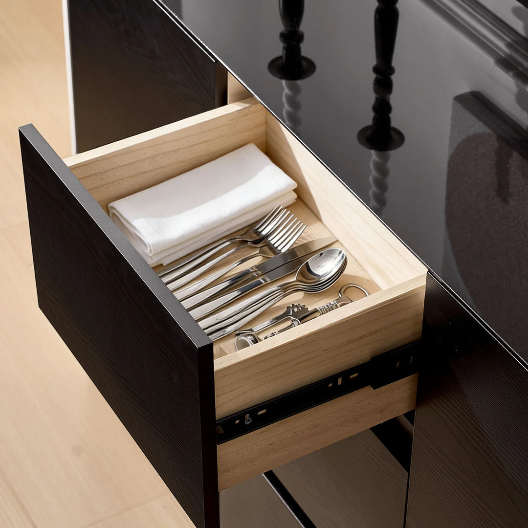 Drawer interior of The Dakota Large Dining Sideboard with neatly stored tableware