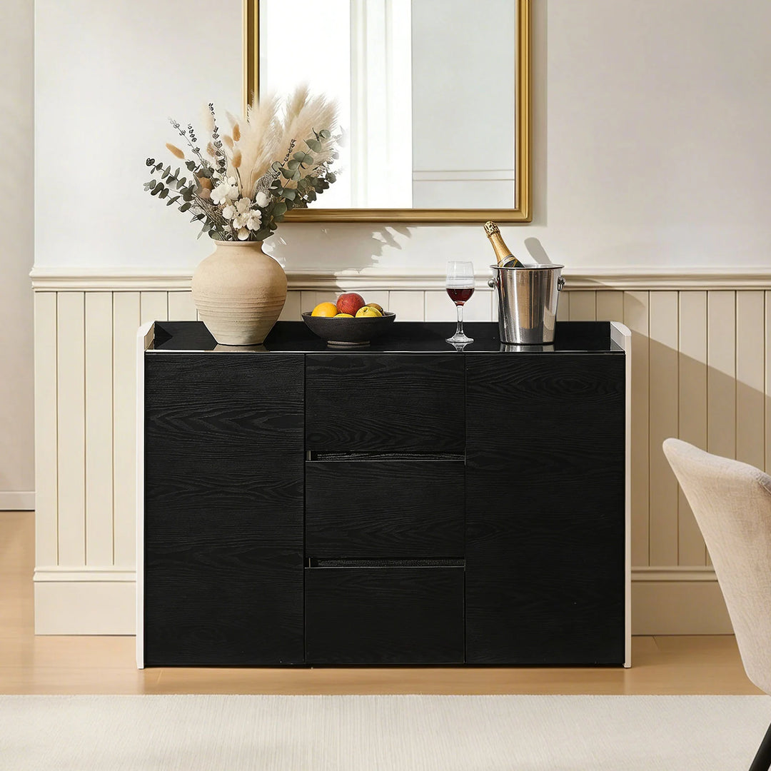 The Dakota Large Dining Sideboard is located in the dining room.