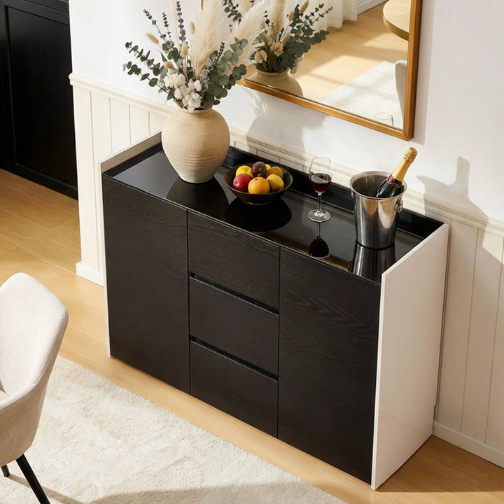 The Dakota Large Dining Sideboard is located in the dining room.