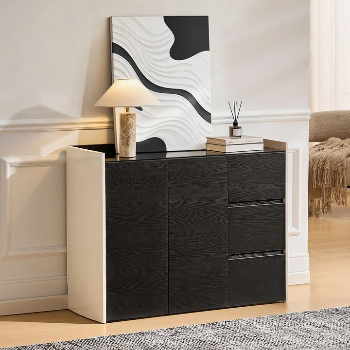 The Dakota Medium Dining Sideboard styled in a modern living room interior