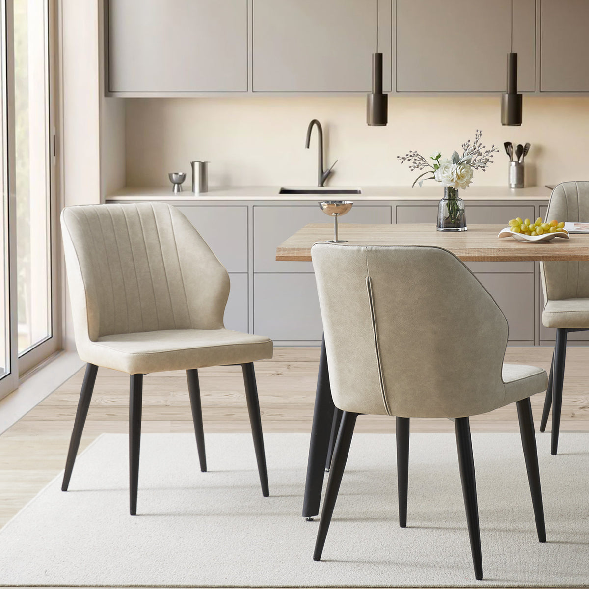 CLIPOP Danforth Retro Upholstered Beige Kitchen Dining Chairs Set of 4 ...
