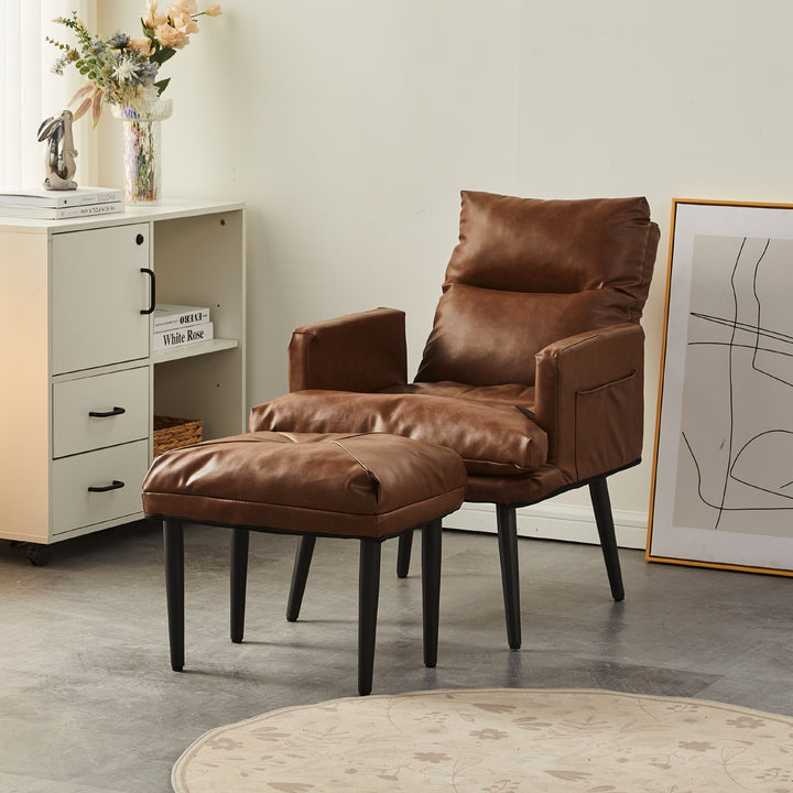 Diehl High-Back Accent Chair with Ottoman[PU Leather]