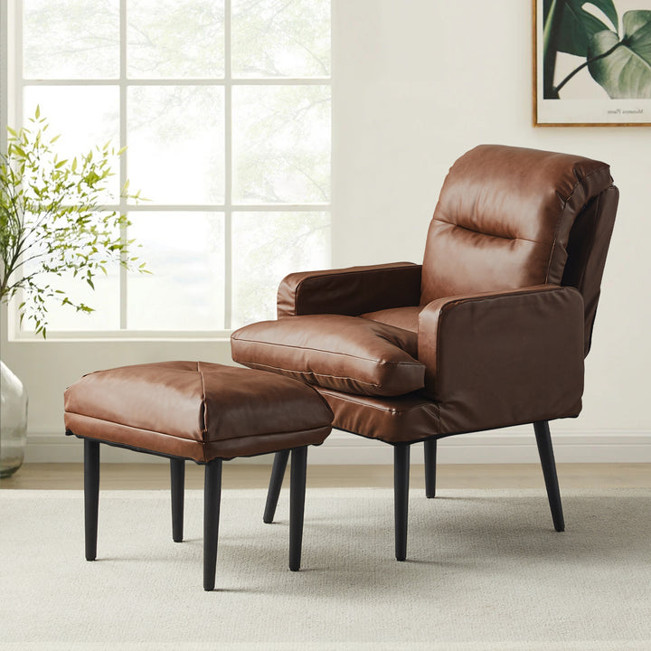 Doritza High-Back Accent Chair with Ottoman [PU Leather]