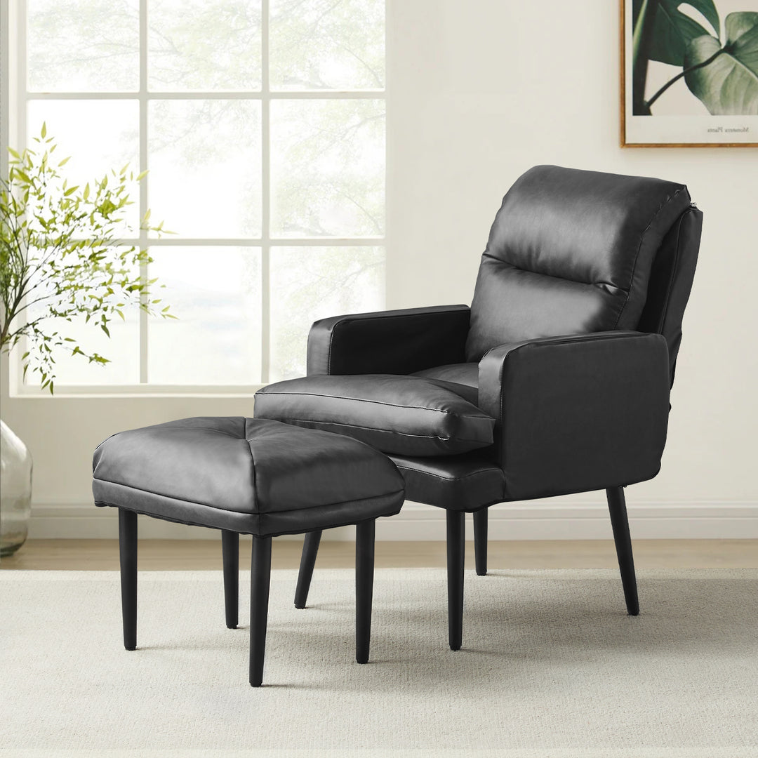 Doritza High-Back Accent Chair with Ottoman [PU Leather]