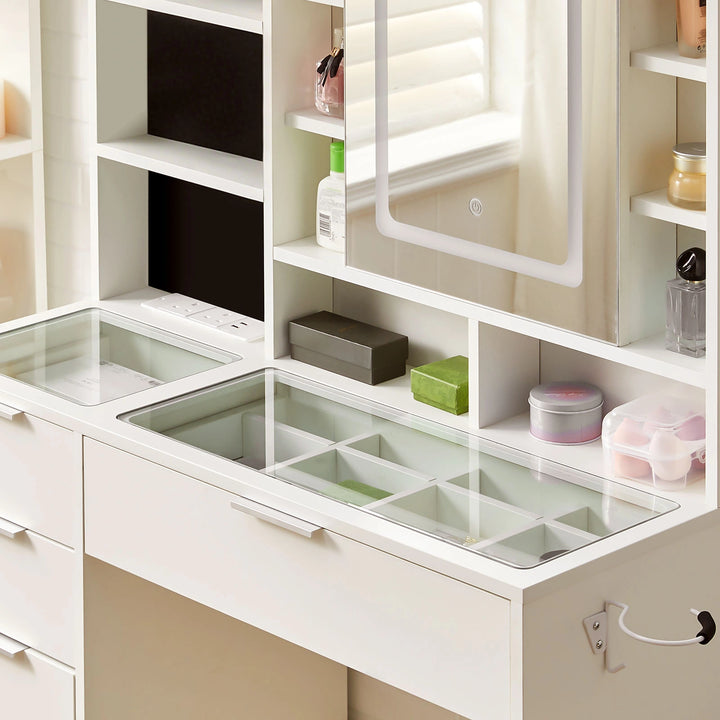 Dorla Dressing Table with glass top, drawer dividers, and jewellery sponge storage