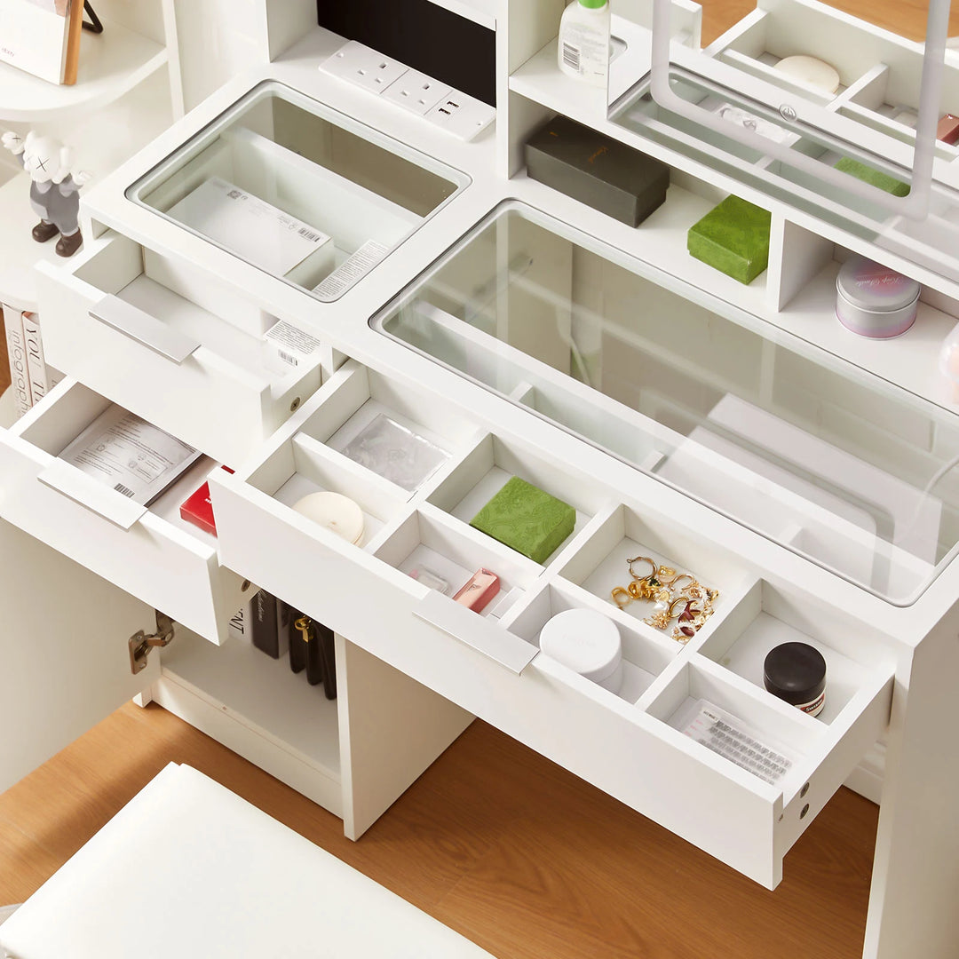 Built-In Compartments of the Dorla Dressing Table storing Jewellery