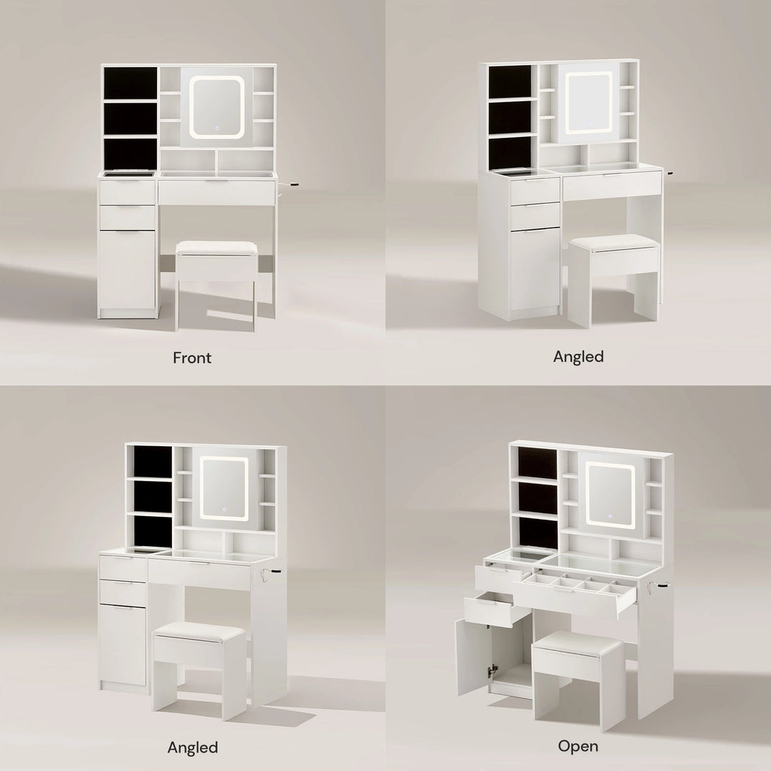Dorla Dressing Table & Stool Set, full 360-degree view in white background