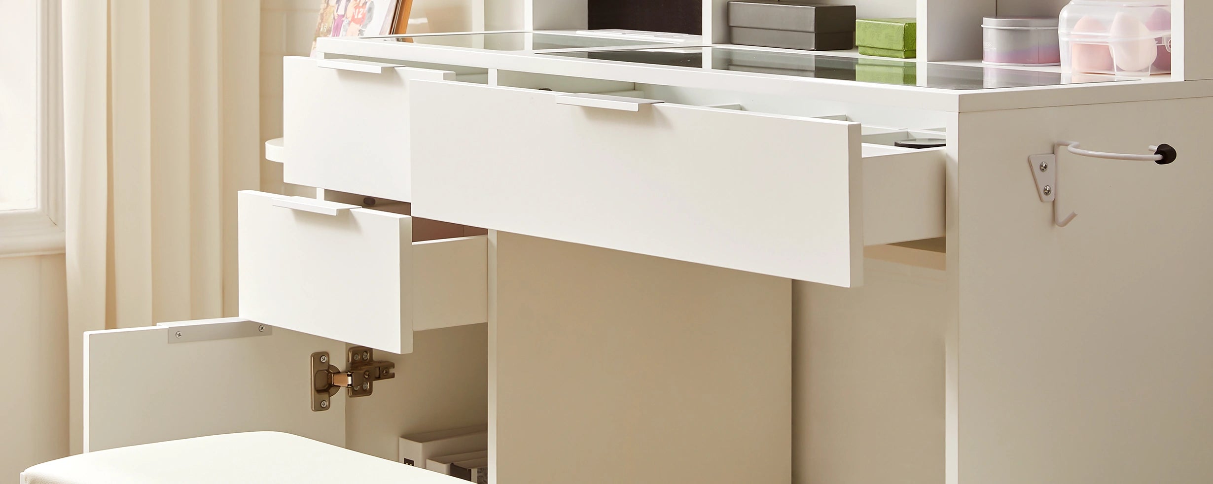 Dorla Dressing Table with three drawers and cabinet large storage space