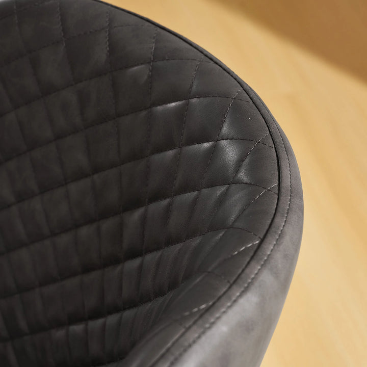 Rear stitching detail of the grey faux leather dining chair showing clean and refined craftsmanship