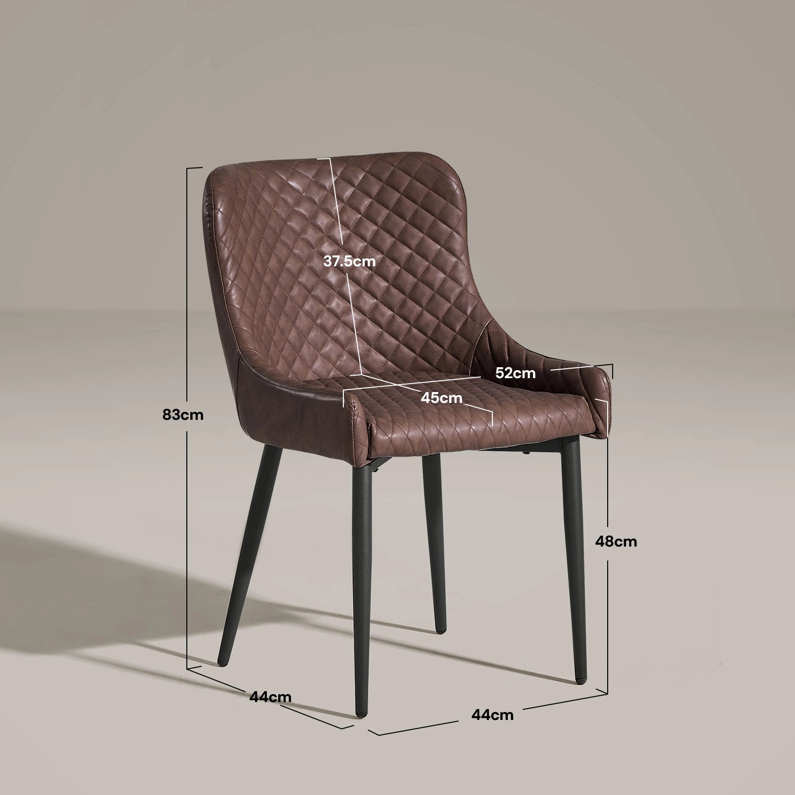 Dimensions and size details of the Dundas brown faux leather dining chair