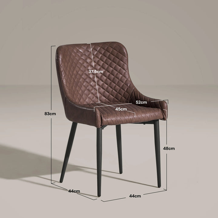 Dimensions and size details of the Dundas brown faux leather dining chair