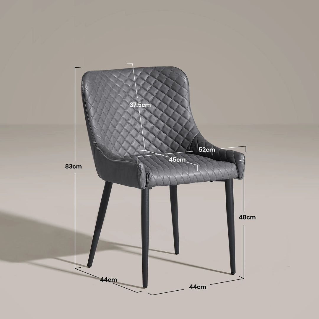 Dimensions and size details of the Dundas grey faux leather dining chair