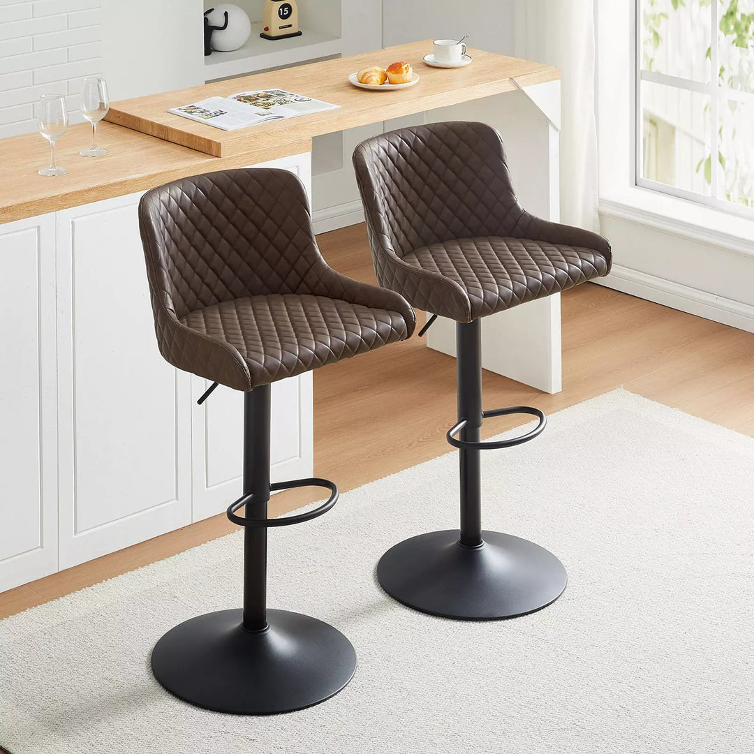 Dundas Swivel Bar Stools [Set of 2] [PU Leather] [Height Adjustable] - Clipop Furniture