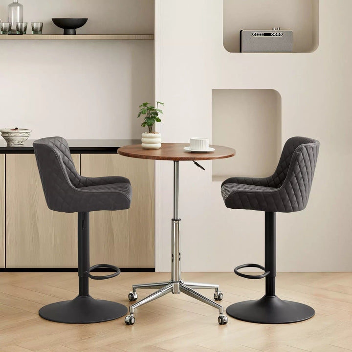 Dundas Swivel Bar Stools [Set of 2] [PU Leather] [Height Adjustable] - Clipop Furniture