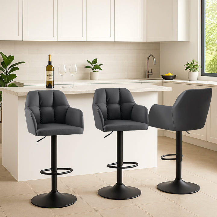 Edion Swivel Bar Stool [Set of 2] [Height Adjustable] [PU Leather]