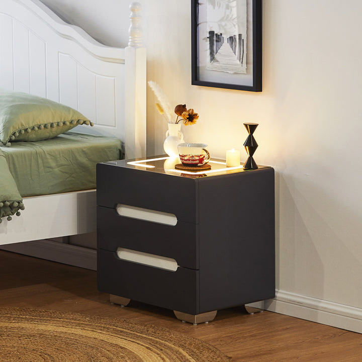 Erinn Modern LED Light Bedside Nightstand [2/3 Drawers] [Charging Station]