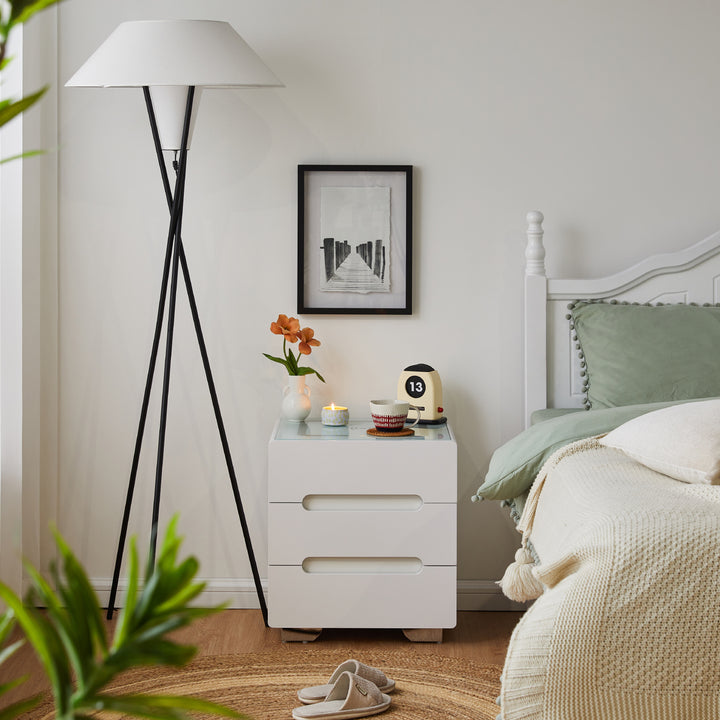 Erinn LED Light Bedside Table [2/3 Drawers][Charging Station][Nightstand]