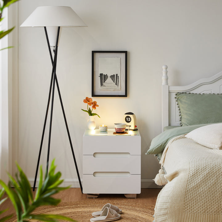 Erinn LED Light Bedside Table [2/3 Drawers][Charging Station][Nightstand]