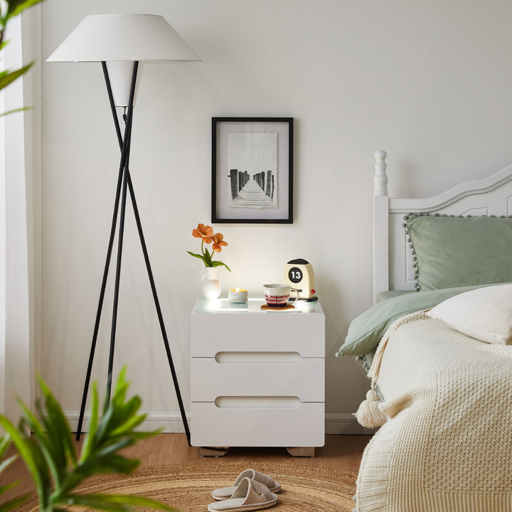Erinn LED Light Bedside Table [2/3 Drawers][Charging Station][Nightstand]