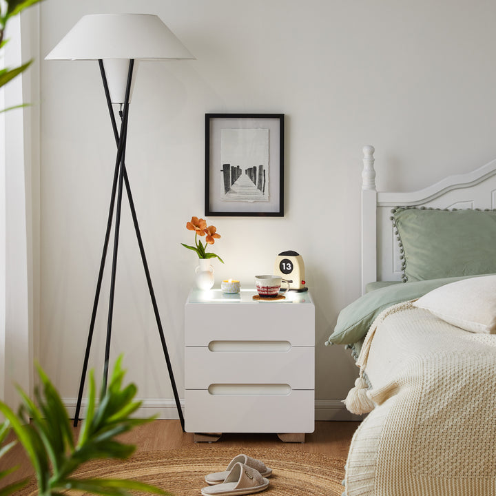 Erinn Modern LED Light Bedside Nightstand [2/3 Drawers] [Charging Station]