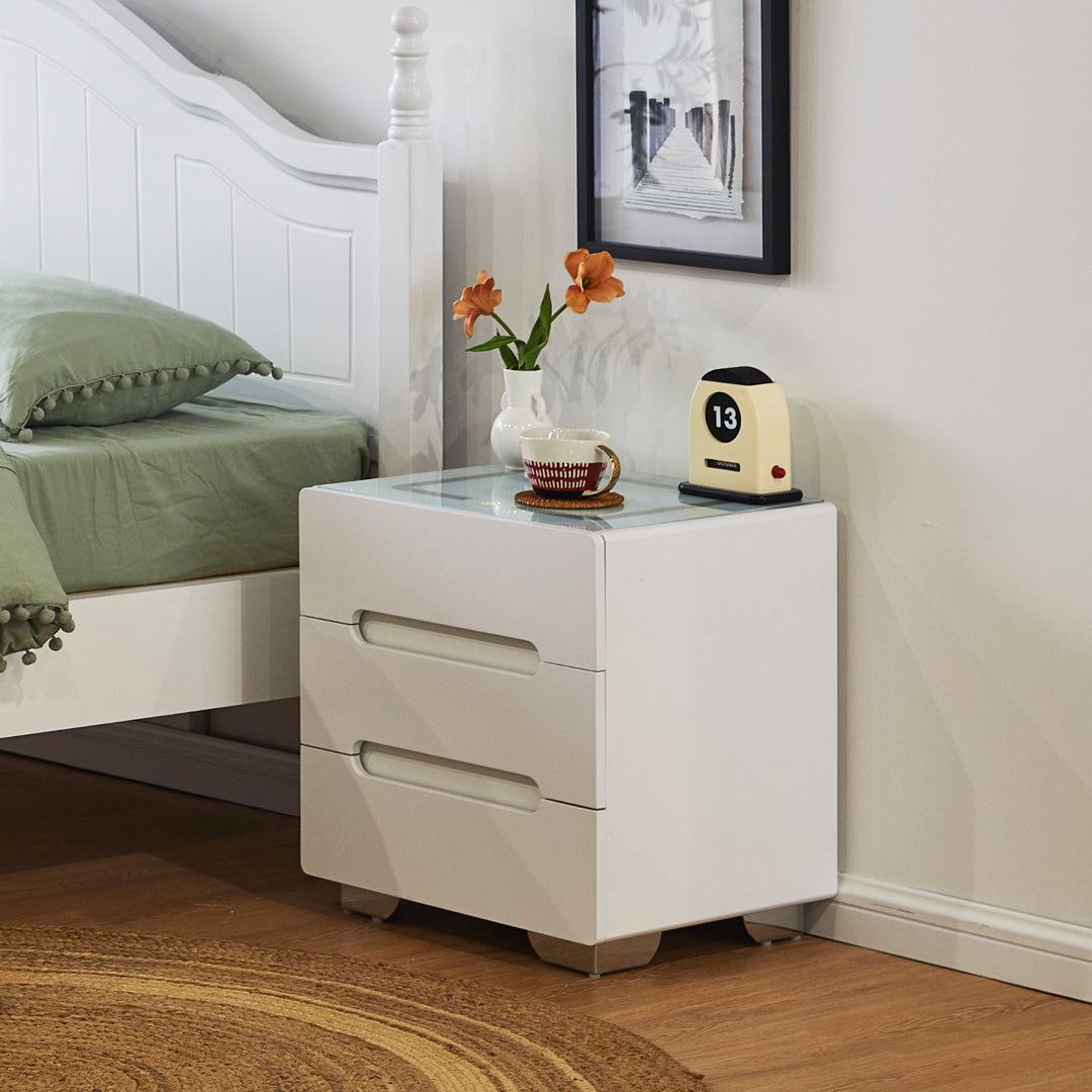 Erinn LED Light Bedside Table [2/3 Drawers][Charging Station][Nightstand]