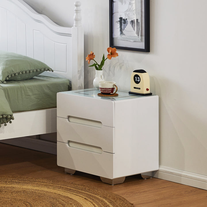 Erinn LED Light Bedside Table [2/3 Drawers][Charging Station][Nightstand]